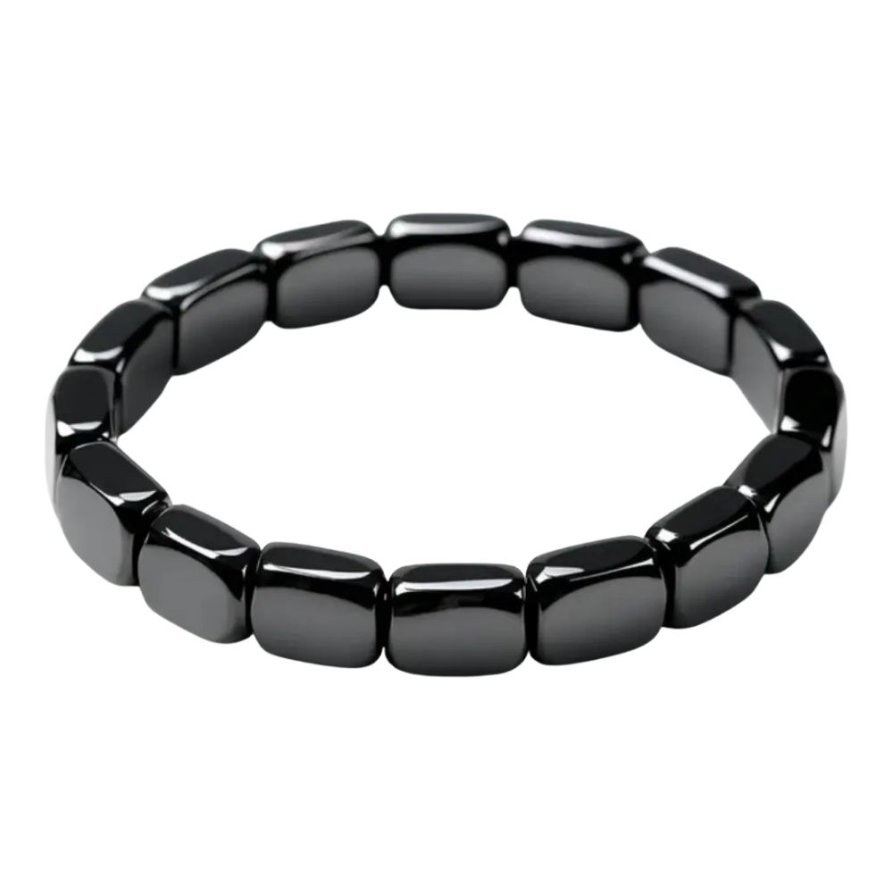 Hemistone hematite bracelet — premium polished beads on adjustable steel-cable core